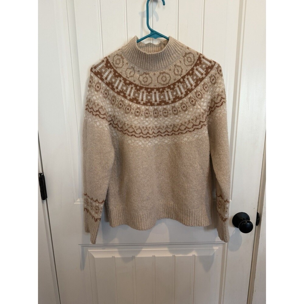 Cupcakes and Cashmere Fair Isle Sweater Women Size S Nordic Mock Neck Polyester